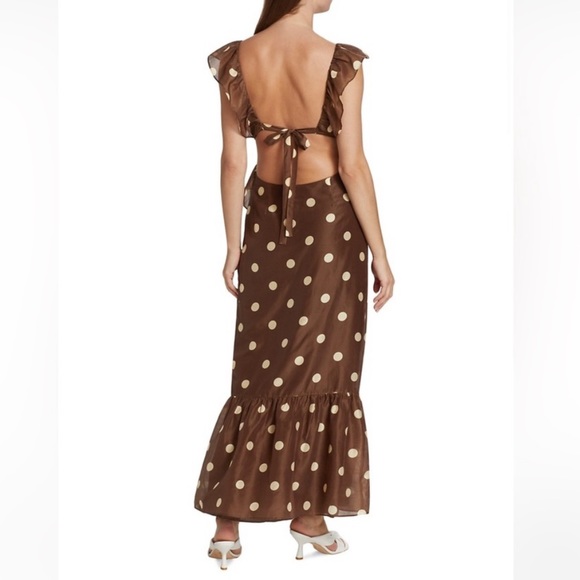 Sir The Label Vivi Frill Maxi cut out Dress brown Polka Dot ruffle Never worn - Picture 2 of 6